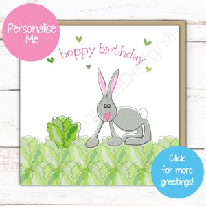 Personalised Whimsical Rabbit Card for Birthdays and more! Send some Bunny Love!