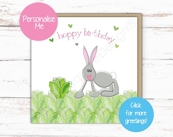 Personalised Bunny Rabbit Card- for Birthdays & more! Send some Bunny Love!