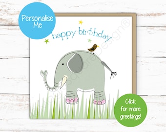 Personalised Elephant & Little Bird Card - for Birthdays and More!