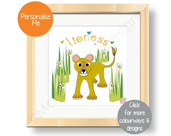 Personalised Lioness Art Print Picture - available in three mount sizes.
