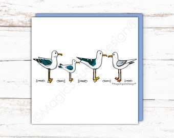 Coastal Seagulls, Seaside Cards, Seaside Art, Beside the Sea, Fun, Quirky, Blank Cards, Greetings Card