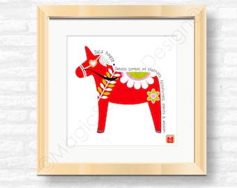 Swedish Red Dala Horse Art Print - available in three mount sizes 20, 30, 40cm.
