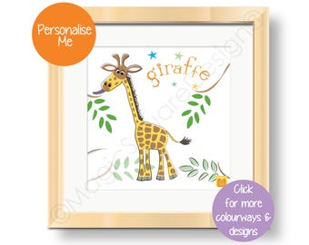 Personalised Giraffe Art Print - available in three sizes.