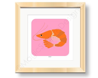 Coastal Prawn Art Print – Fishy Seaside Illustration in three mount sizes!