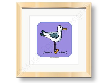 Coastal Seagull Bird Art Print - available in three mounted sizes.