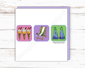 Coastal Ice Creams Deckchair & Flippers Seaside Greetings Card, Contemporary Blank Art Card