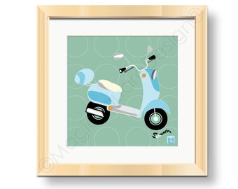 Retro 1950's Scooter Art Print - available in three mount sizes.