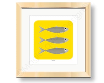 Coastal Sardines Print - Contemporary Seaside Fishes Illustration in three mount sizes 20, 30 & 40cm
