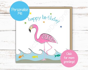 Personalised Flamingo Fishing Card - For Birthdays & more!