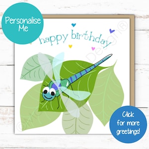 Carte personnalisée amicale de libellule - dessins d'animaux amusants pour les anniversaires et plus encore !  Cartes vierges gaies et impressions d'art contemporain