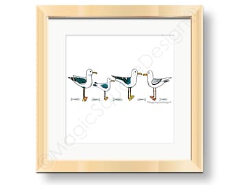 Seagull Art Print - Coastal Bird Illustration