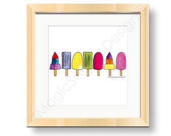 Seaside Ice lollies Rainbow Art Print - available in three sizes.