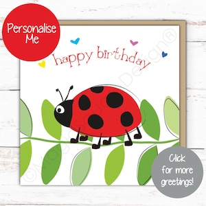 Carte d'anniversaire personnalisée coccinelle - salutations gaies et amusantes pour les anniversaires et plus encore ! Cartes et impressions contemporaines d'animaux.