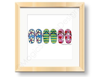 Coastal Flip Flops Seaside Art Print - available in three sizes.
