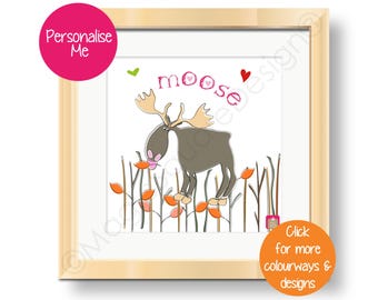 Personalised Munchy Moose Art Print - available in three mount sizes.
