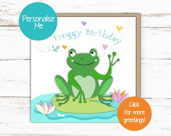 Personalised Frog Hearts or Stars Card - For Birthday wishes & more!