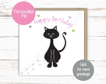 Personalised Black Cat Card - For Birthdays, Good Luck and more!