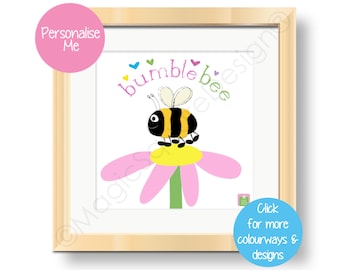 Personalised Bumblebee Art Print Picture - available in 3 mount sizes!