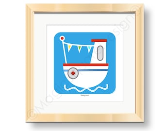 Cornish Fishing Boat with Bunting - Seaside Art Print available in three mount sizes.