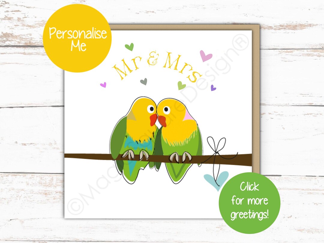 Personalized Love Birds Wedding Card, Mr & Mrs, Anniversary - Etsy