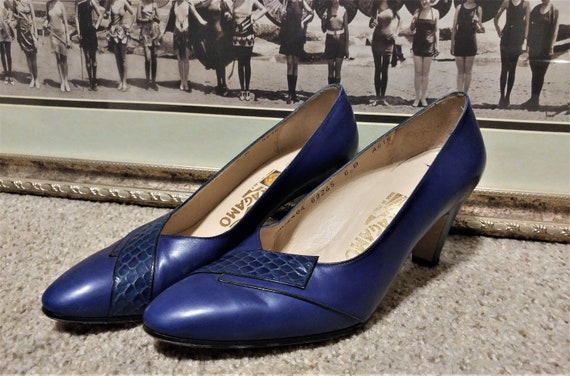 Vintage 80s PURPLE Leather & Snakeskin Ferragamo P