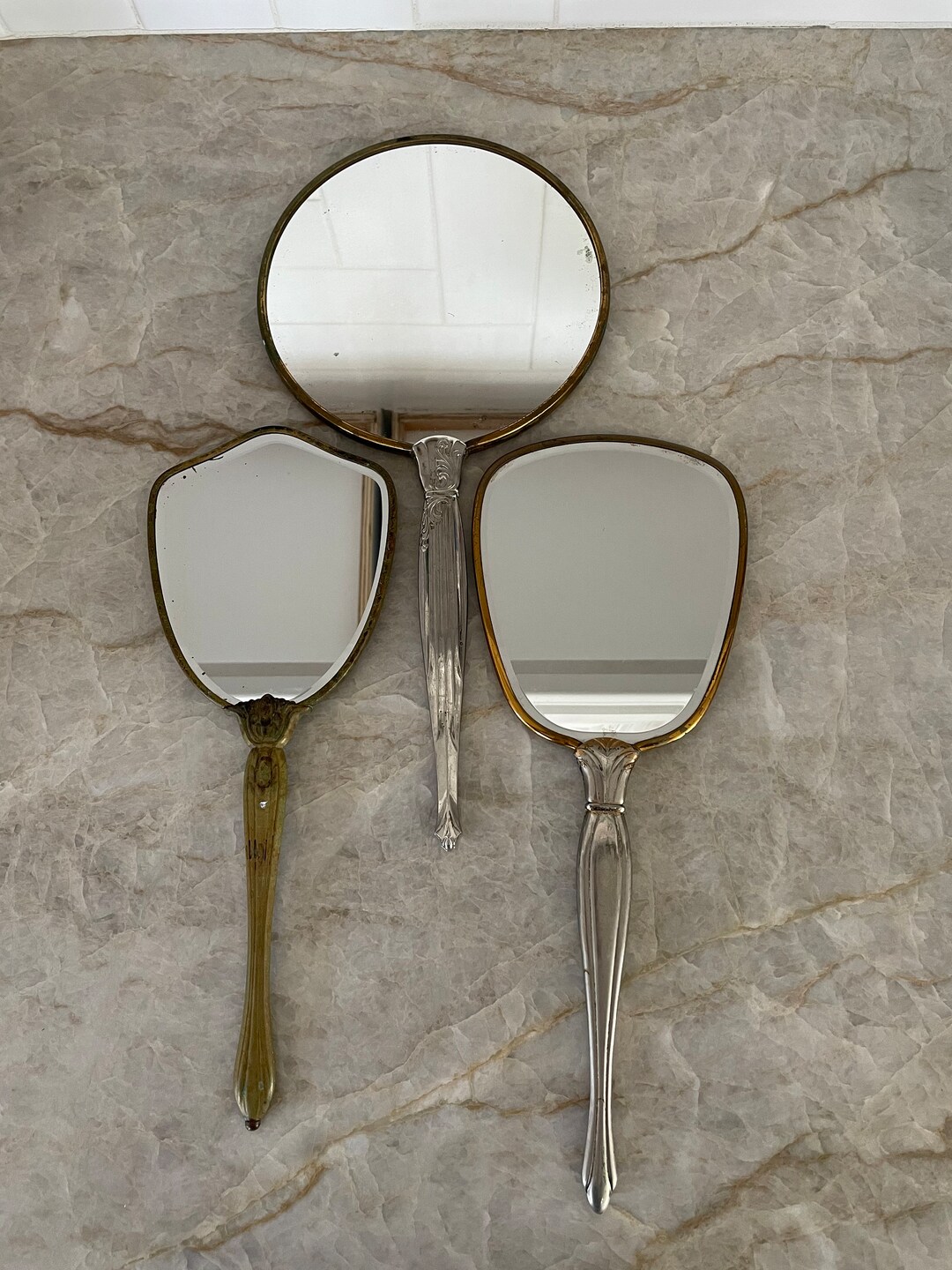 Set of 3 Vintage Hand Mirrors Etsy
