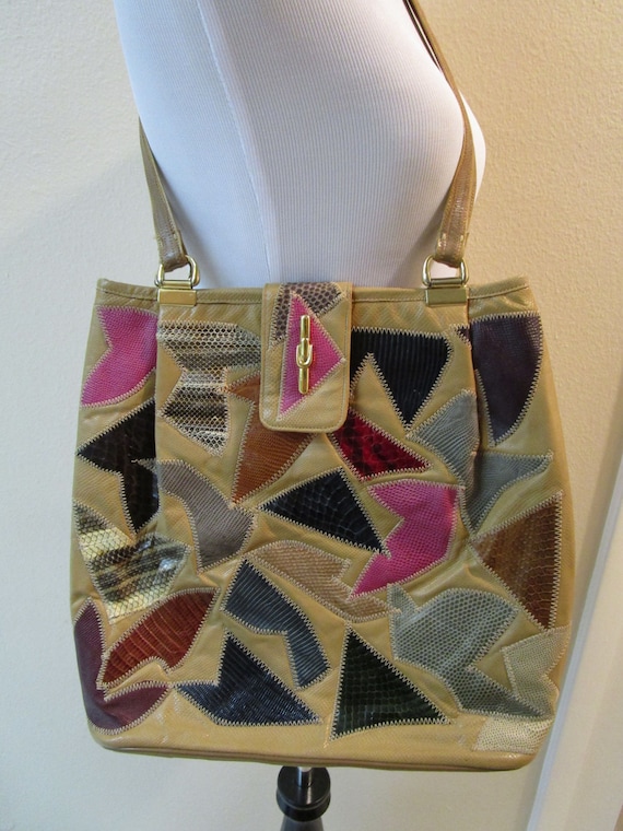Vintage Multicolored Reptile Skin Purse - Handbag 