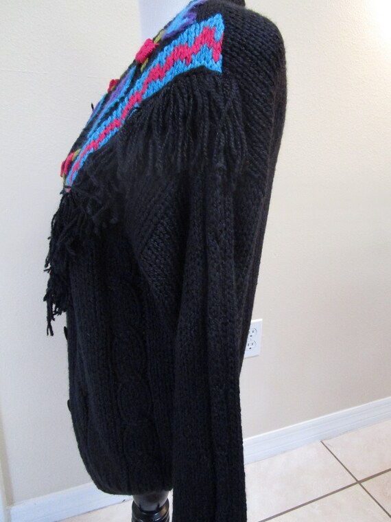 Vintage Crochet Cardigan With Fringe / Size M Bla… - image 5