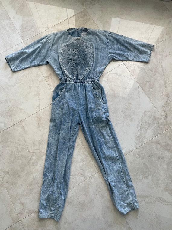 Vintage Denim Jumpsuit/ Lion Jean Jumpsuit