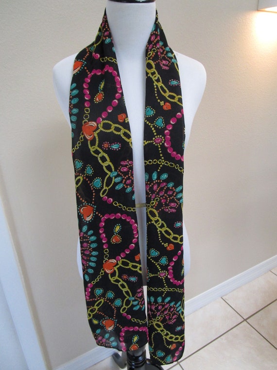 MS CHAUS Scarf / Jewel Print Scarf / Vintage Long… - image 1