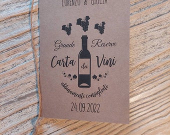 Menù Carta dei Vini matrimonio