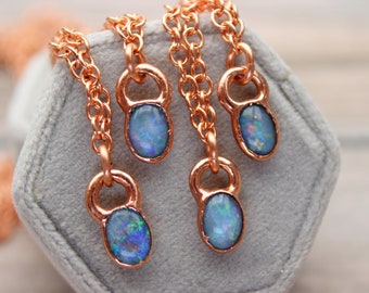 Australian Opal Necklace // Dainty Blue Opal Pendant // Copper Electroformed Crystal Jewelry