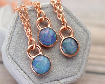 Australian Opal Necklace // Round Blue Opal Pendant // Copper Electroformed Crystal Jewelry