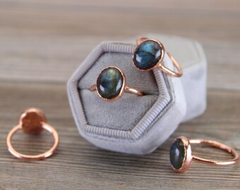 Labradorite Copper Ring MADE TO ORDER // Handcrafted Electroformed Rings // Labradorite Cabochon Crystal Jewelry