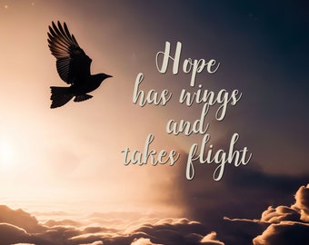 hope has wings printable wall art home decor flying bird art motivational quote inspirational saying office decor hope gift download