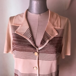 Mercerized 50s vintage beige cardigan with brown striped design, retro, classic, classic knitwear, old fashioned buttoned jumper