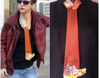 The Beatles handmade orange necktie/necklace featuring the yellow submarine. Rock n Roll accessory, Gift for rock fans