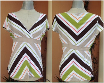 ESPRIT chevron 90's vintage tennis style top in ivory, beige, red and green