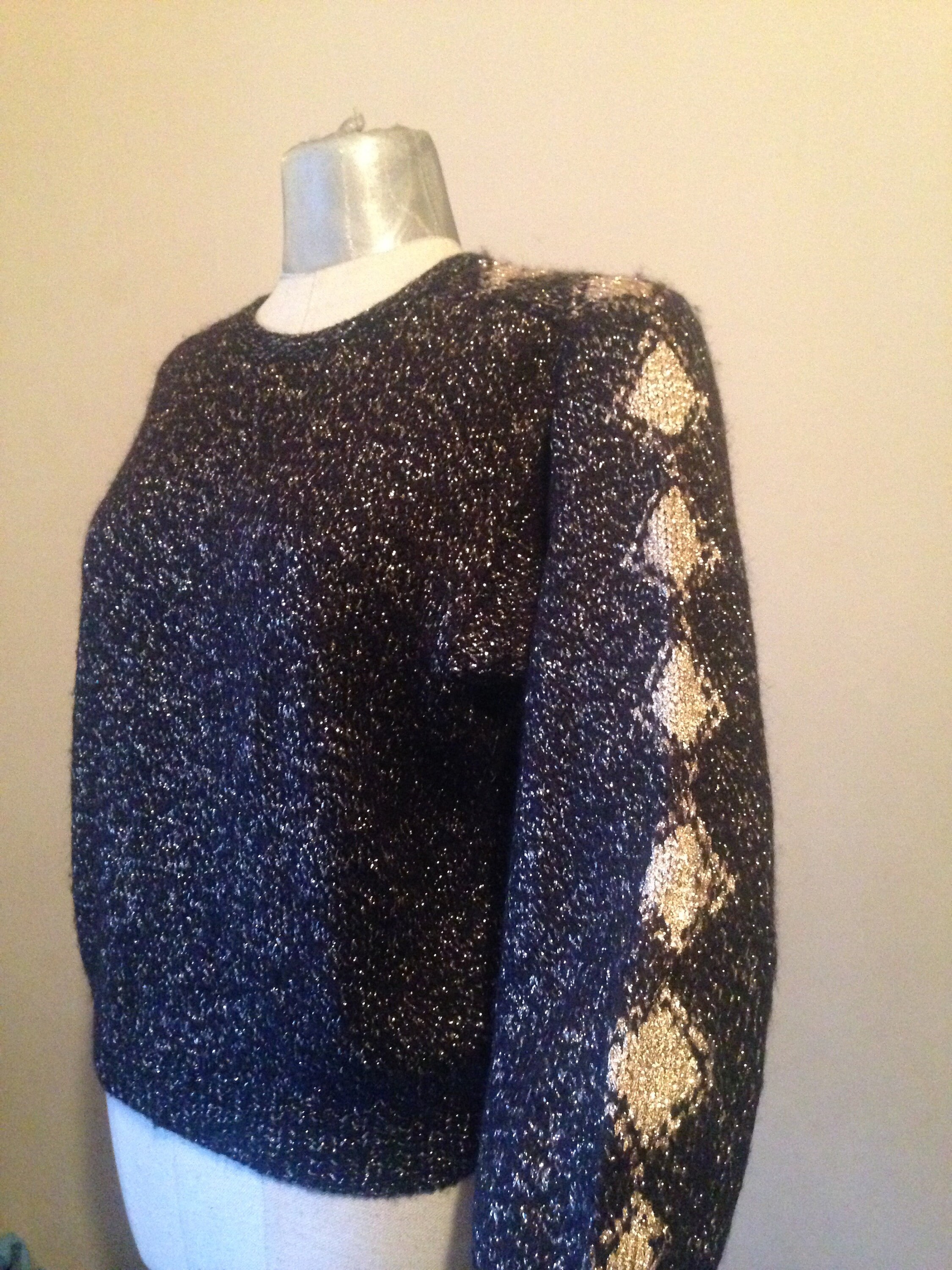 Krizia Charcoal & Gold 80s Vintage Sweater With Diamond Detail | Etsy
