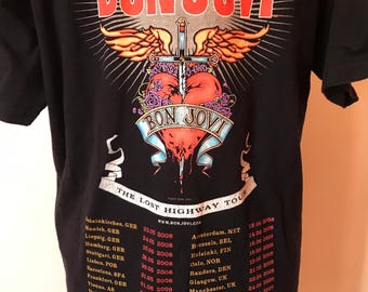 Bon Jovi Unisex Heavy T-shirt From the Lost Highway Tour. Black T