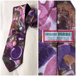 Painting alike patterned 80&#39;s abstract/floral necktie, kitschy cute, all silk, made in Italy, by Giorgio Ferre