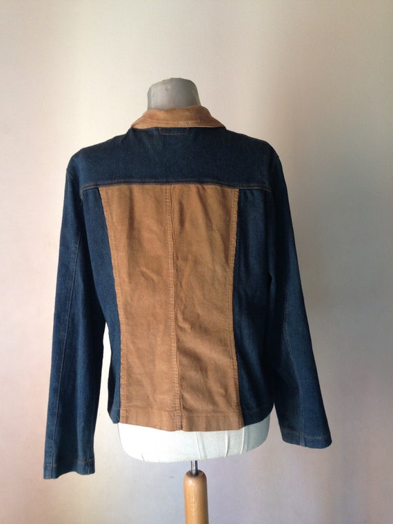 Blue/black denim jacket with light brown corduroy… - image 7
