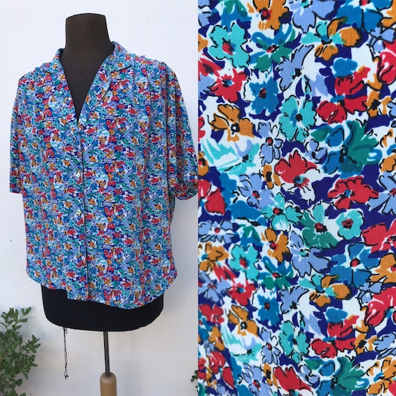 Ditsy floral retro shirt from the early 1980s, lo… - image 1