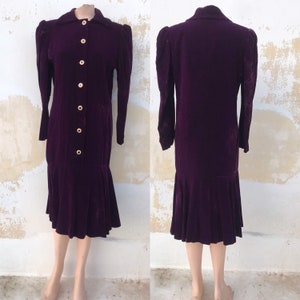 Yves Saint Laurent Rive Gauche early 80s vintage lush plum/violet luxurious crushed velvet shirtdress. Authentic YSL piece