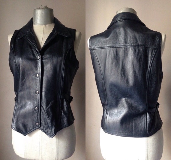 Rock n roll negro de cuero genuino de los 80 chaleco sexy. - Etsy México Rock n roll negro de cuero genuino de los 80 chaleco sexy. - Etsy México