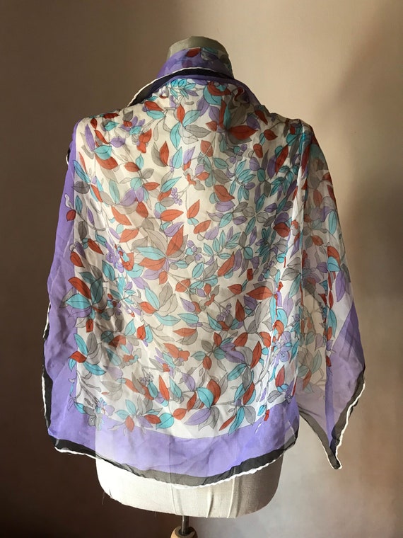 Donatzelli 70s Vintage Squared Sheer Scarf Featuring Romantic Leaf