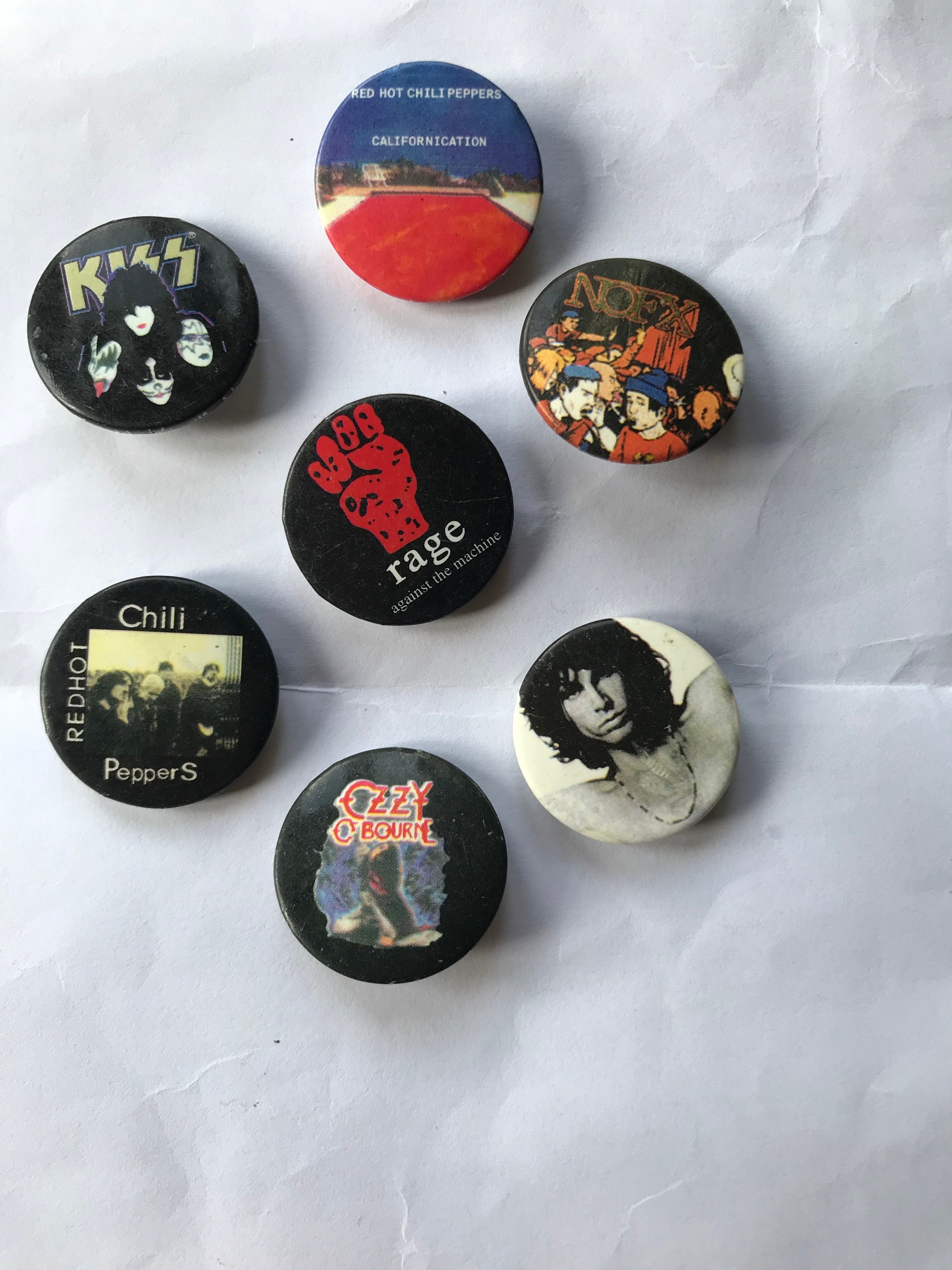Rock Bands Various 7 Badges Pin Pack, 90s Vintage 1.5