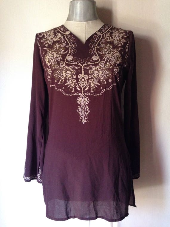 Brown long ethnic boho-hippie style sheer tunic, … - image 4