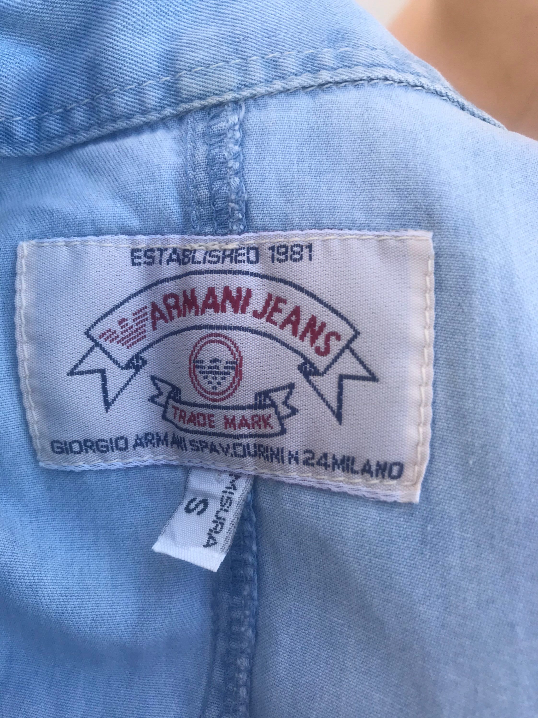 Armani Jeans Soft Light Blue Denim Buttoned Waisted Shirt Armani Jeans Soft Light Blue Denim Buttoned Waisted Shirt