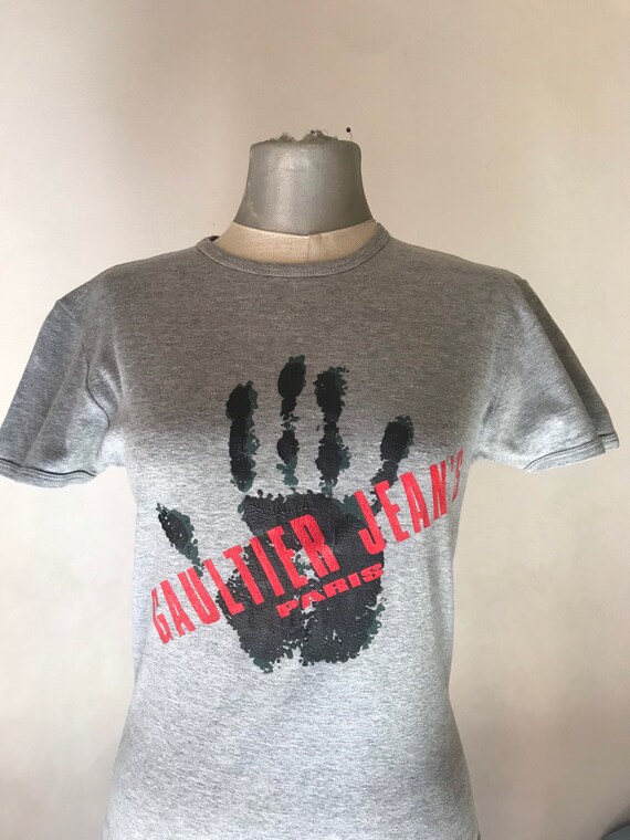 GAULTIER Jeans 90s Vintage T-shirt, in Soft Gray Color Featuring the  Handprint and Logo Details by the Iconic Designer Jean Paul Gaultier - Etsy